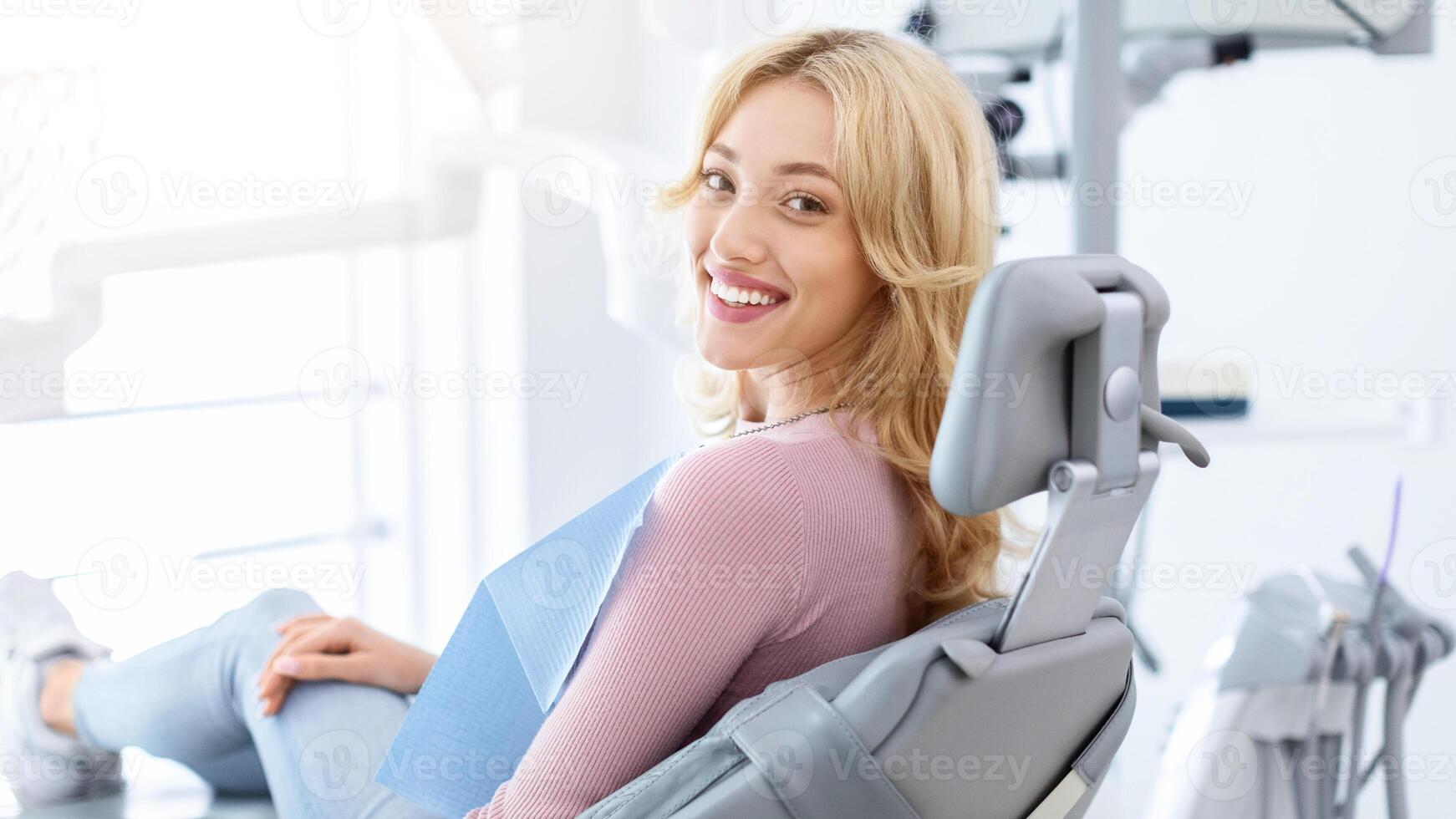 Relaxed patient in modern dental clinic chair abroad